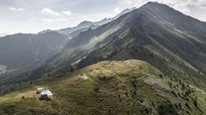 An aerial view of a Roman military camp in the Swiss Alps.