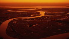 A view of the Ganges Delta close to the Bay of Bengal at sunset.