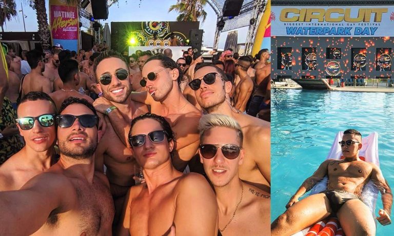 Circuit Festival Barcelona: Gay men enjoy a pool party. Waterpark Day at the best gay party this year. Travel advice & event update.
