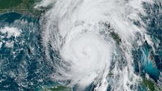 A satellite image of a very large hurricane moving toward Florida.