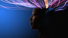 An image of a woman with trails of light coming from the top of her head