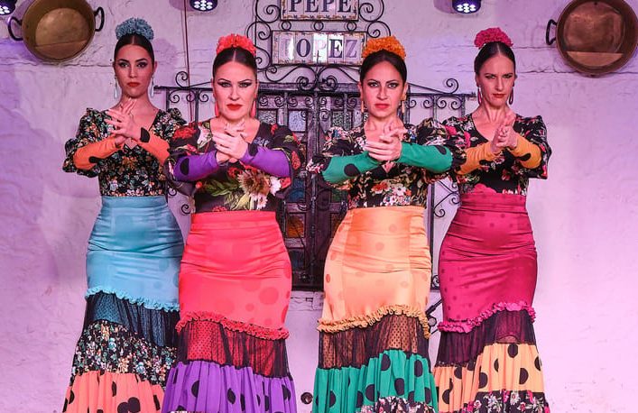 Flamenco dancers in Torremolinos, Spain, perform a hot, passionate dance. Pepe Lopez is a popular gay-friendly venue for nightlife.