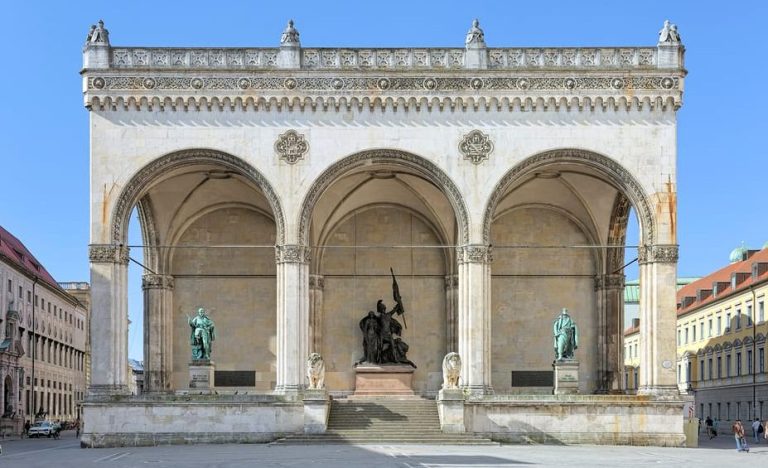 Feldherrnhalle in Munich, Germany. This historical landmark is part of the Third Reich & WWII Resistance Walking Tour. Gay travel advice.