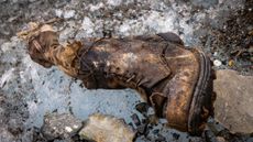 The boot containing a sock bearing Irvine's name and the remains of a foot.